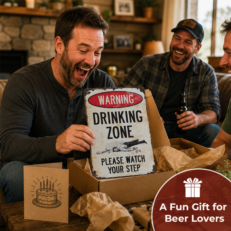 Panneau métallique vintage de bar avec avertissement humoristique « Zone de consommation d'alcool » 🍻🚧