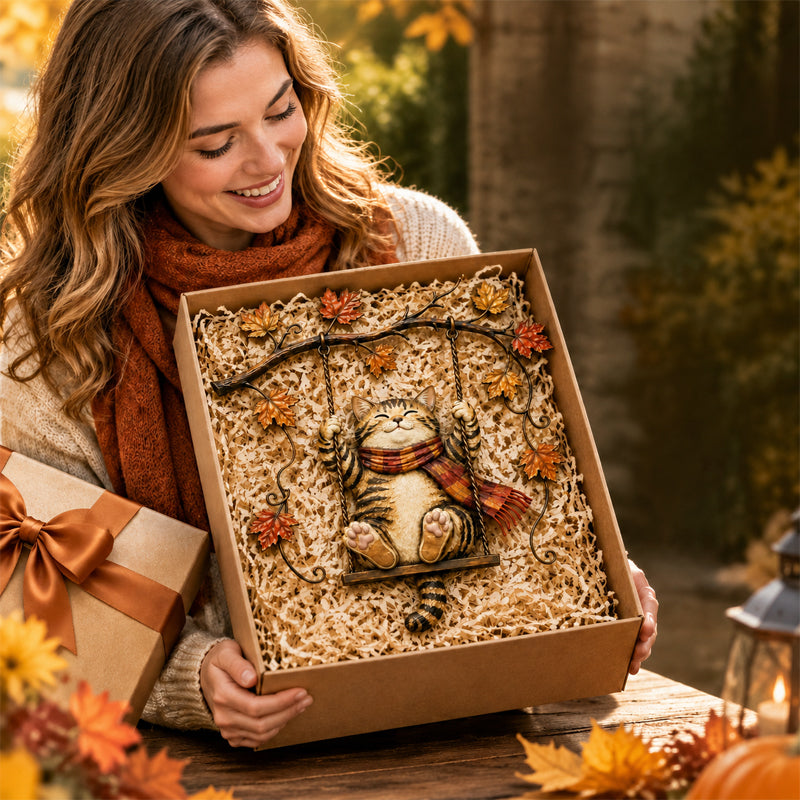 🍁Décoration murale en métal « Chat d'automne »🐱