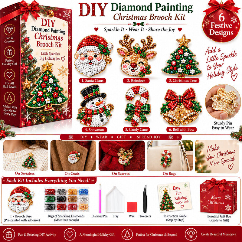 ✨🎄 Kit de broche de Noël à réaliser soi-même en peinture diamant — 6 motifs festifs, pour un look étincelant au quotidien