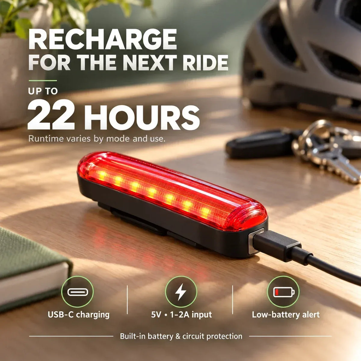 🚨 Feu arrière LED pour vélo avec clignotement activé par le frein | Zone de sécurité laser, autonomie de 22 heures (deux supports de fixation inclus)