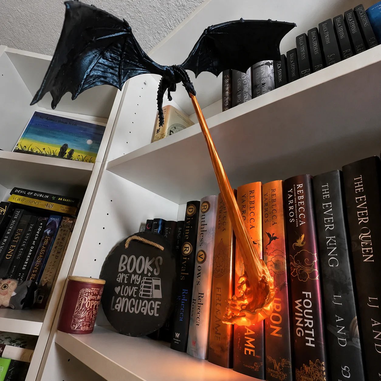 🐉Lampe décorative en forme de dragon cracheur de feu pour étagère + kit d'éclairage LED « flammes »