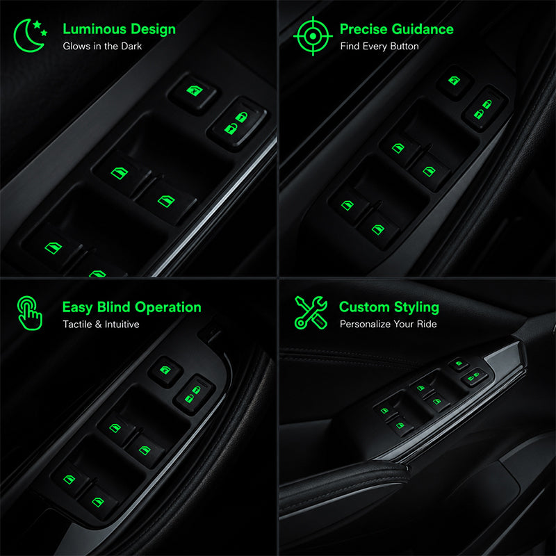 💡Autocollants lumineux pour boutons de lève-vitre de voiture - Autocollants colorés pour boutons d'avertissement qui brillent dans le noir