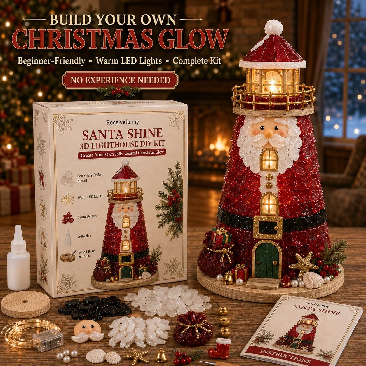 ⏳ Dernier jour : 49 % de réduction – 🎄Collection de kits de phare de Noël illuminés « style verre de mer » à monter soi-même, adaptés aux débutants