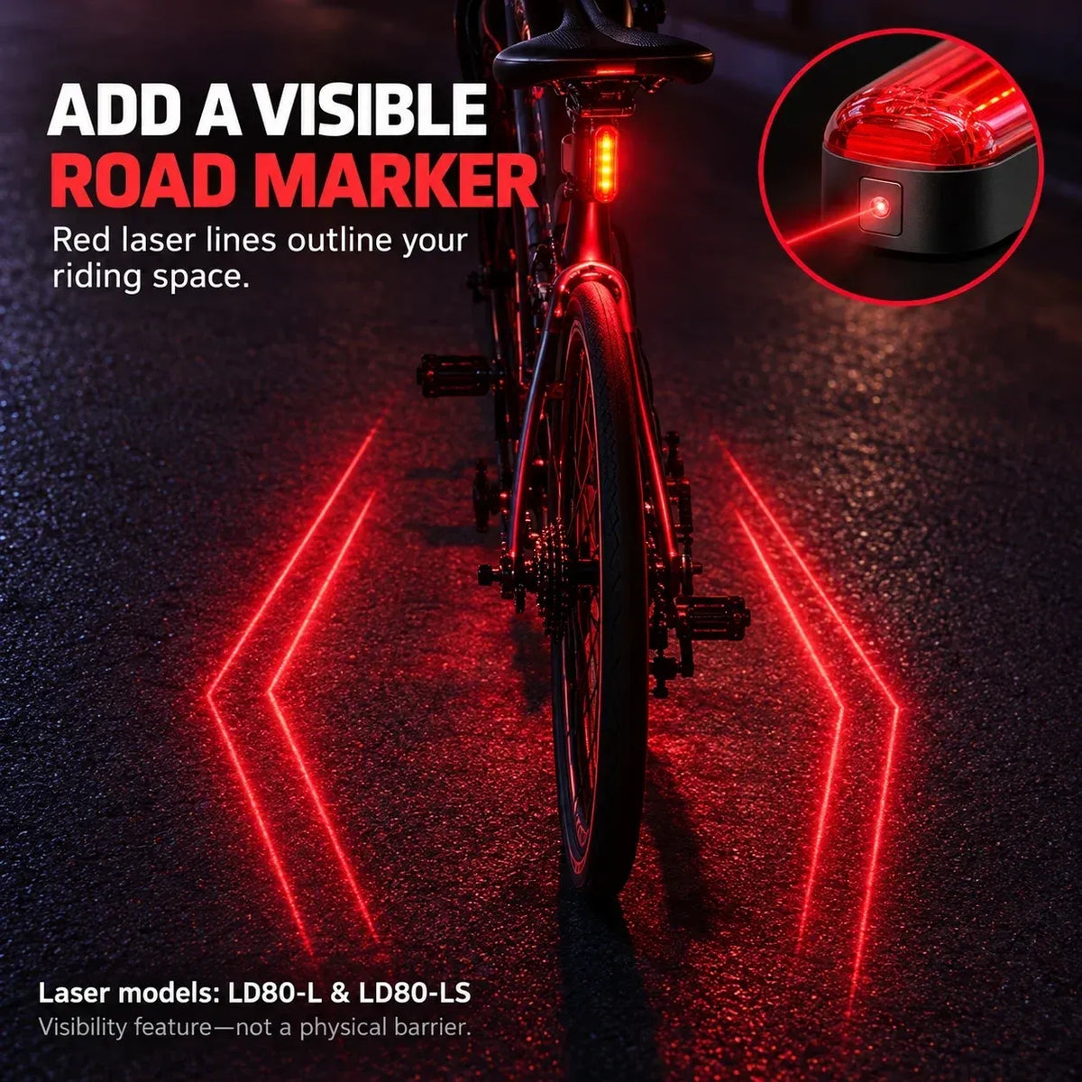 🚨 Feu arrière LED pour vélo avec clignotement activé par le frein | Zone de sécurité laser, autonomie de 22 heures (deux supports de fixation inclus)