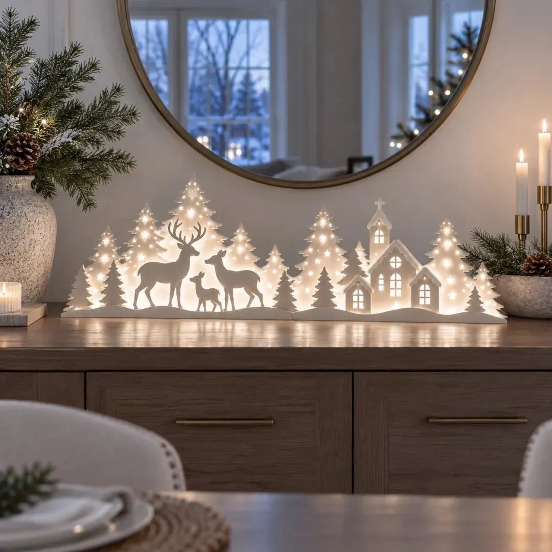 🦌 Décorations de Noël lumineuses pour la fenêtre – rennes et village | Lot de 2 décorations LED ✨