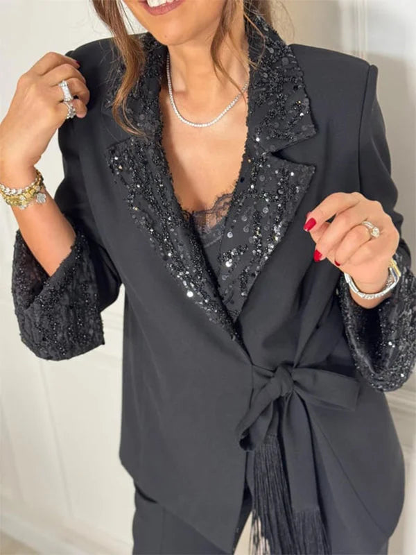 ✨🎅Offres de Noël – Pour une durée limitée seulement !⏰Élégant ensemble deux pièces composé d'une veste et d'un pantalon à sequins