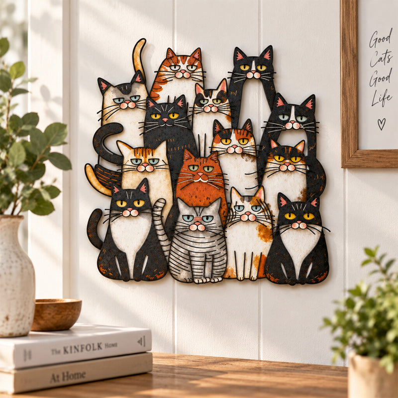 🐾Décoration murale en métal « Famille de chats fantaisistes »
