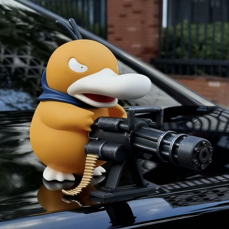🚗 Figurine Canard Style Gangster avec Mini Gatling pour Voiture