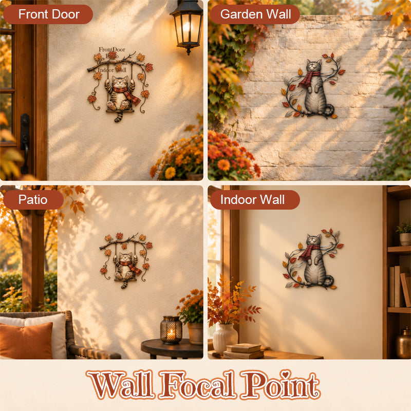 🍁Décoration murale en métal « Chat d'automne »🐱