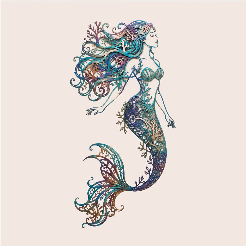🧜Fresque murale « Deep Sea Mermaid Dream » – 🌊 Décoration murale vintage en métal ajouré sur le thème de l'océan