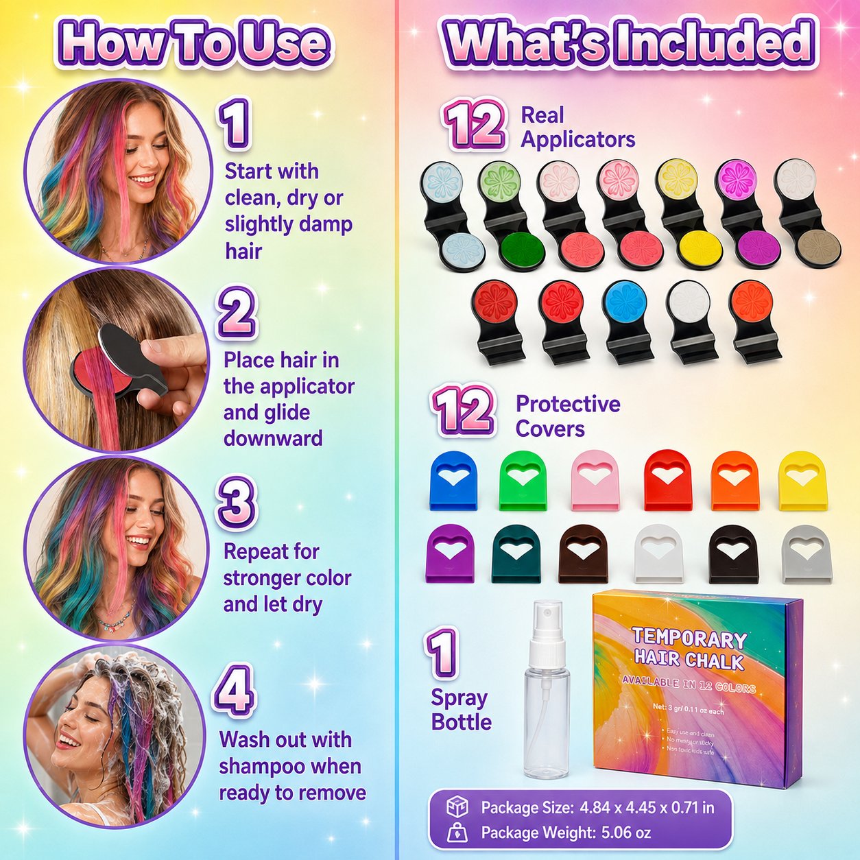 🔥Dernier jour : 50 % de réduction - 🌈 Kit d'applicateurs de craies capillaires temporaires, 12 couleurs