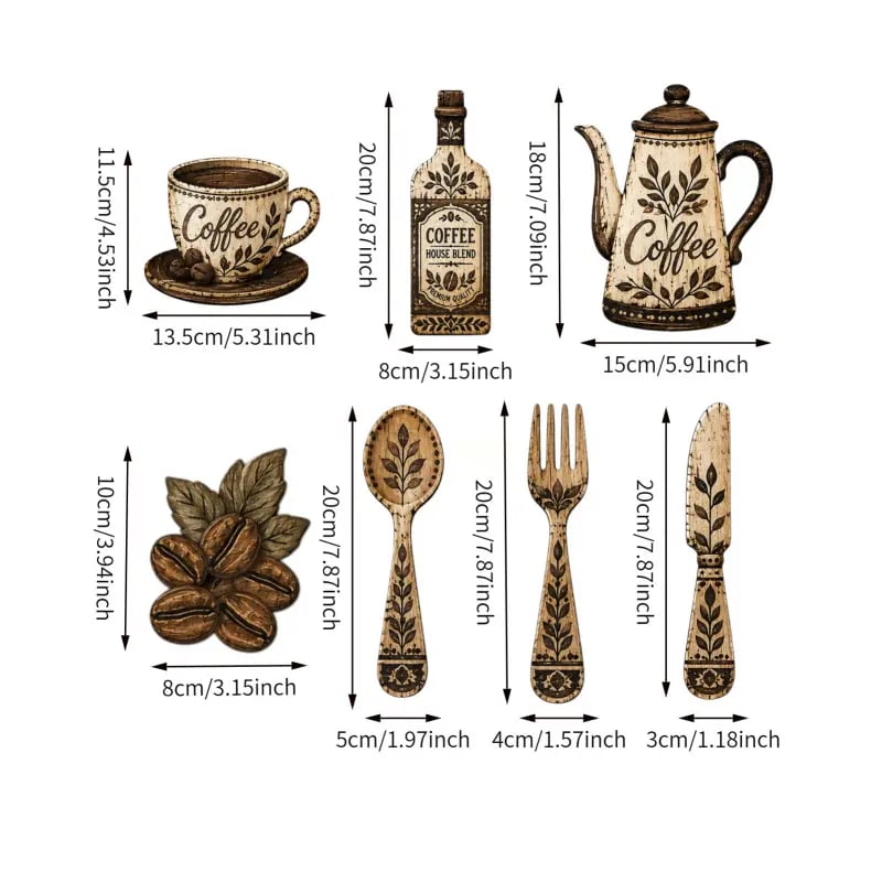 ☕Lot de 7 décorations murales en bois sur le thème du café pour la cuisine – Décor mural vintage de style fermier sur le thème du café
