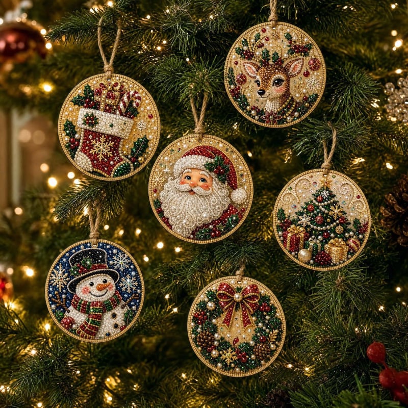 Kit de bricolage de Noël : décorations à réaliser soi-même en peinture diamant – Décorations artisanales à accrocher au sapin de Noël