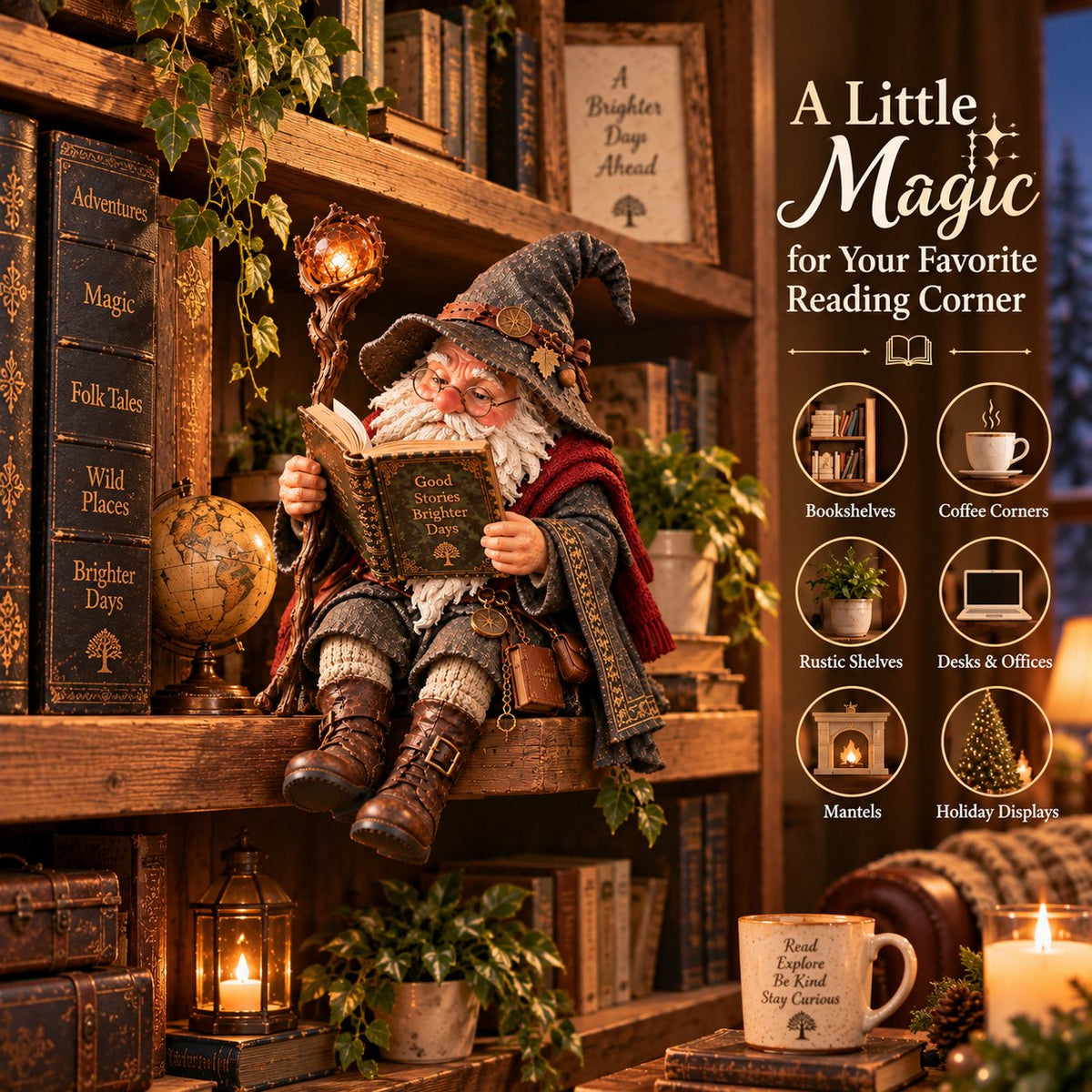 🔥DERNIER JOUR : 50 % DE RÉDUCTION🧙‍♂️ Le gnome érudit errant – Figurine d'un sorcier enchanteur passionné de lecture