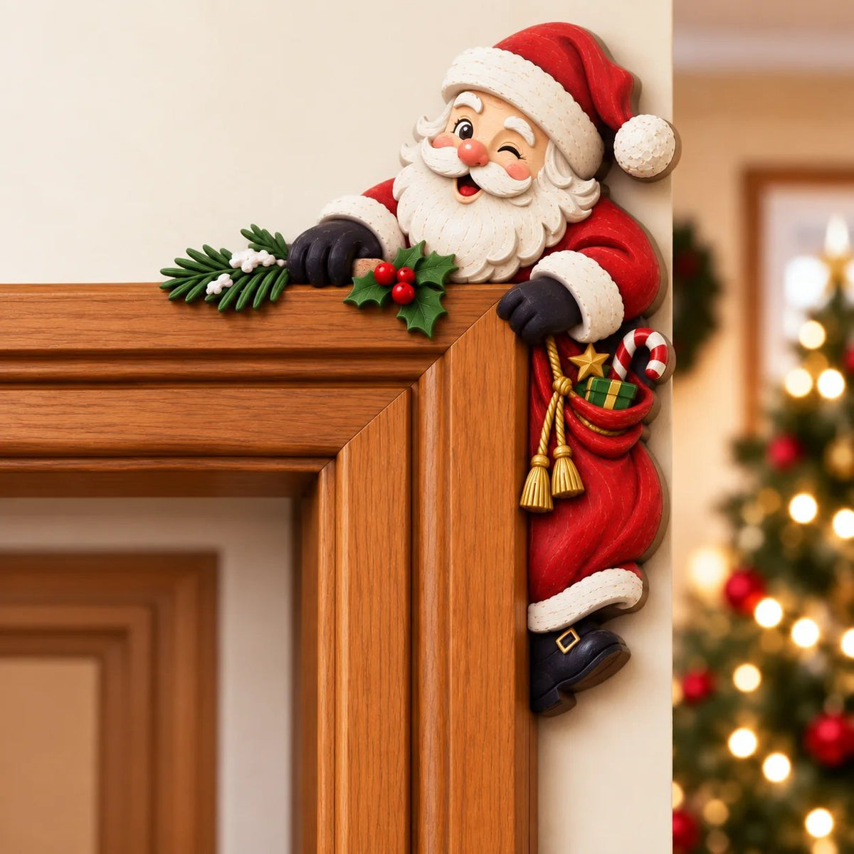 ⏰DERNIER JOUR : 50 % DE RÉDUCTION 🎅 Décoration d'angle pour encadrement de porte « Peekaboo » de Noël