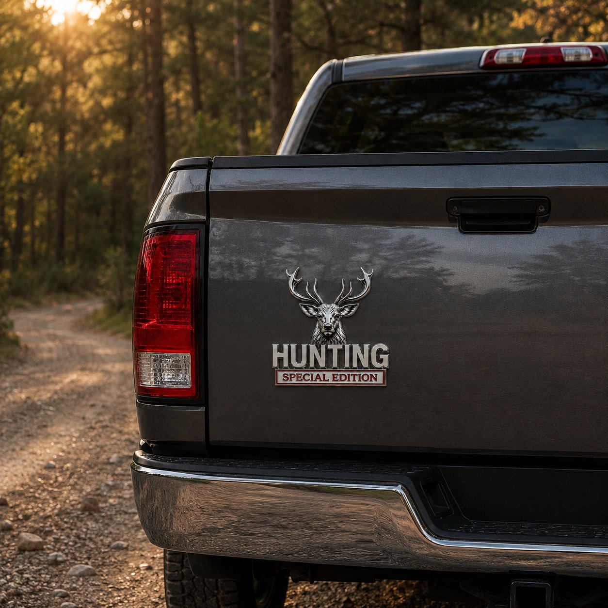 🦌 Emblème « HUNTING » Édition spéciale – Insigne automobile haut de gamme en métal 3D pour les passionnés de chasse