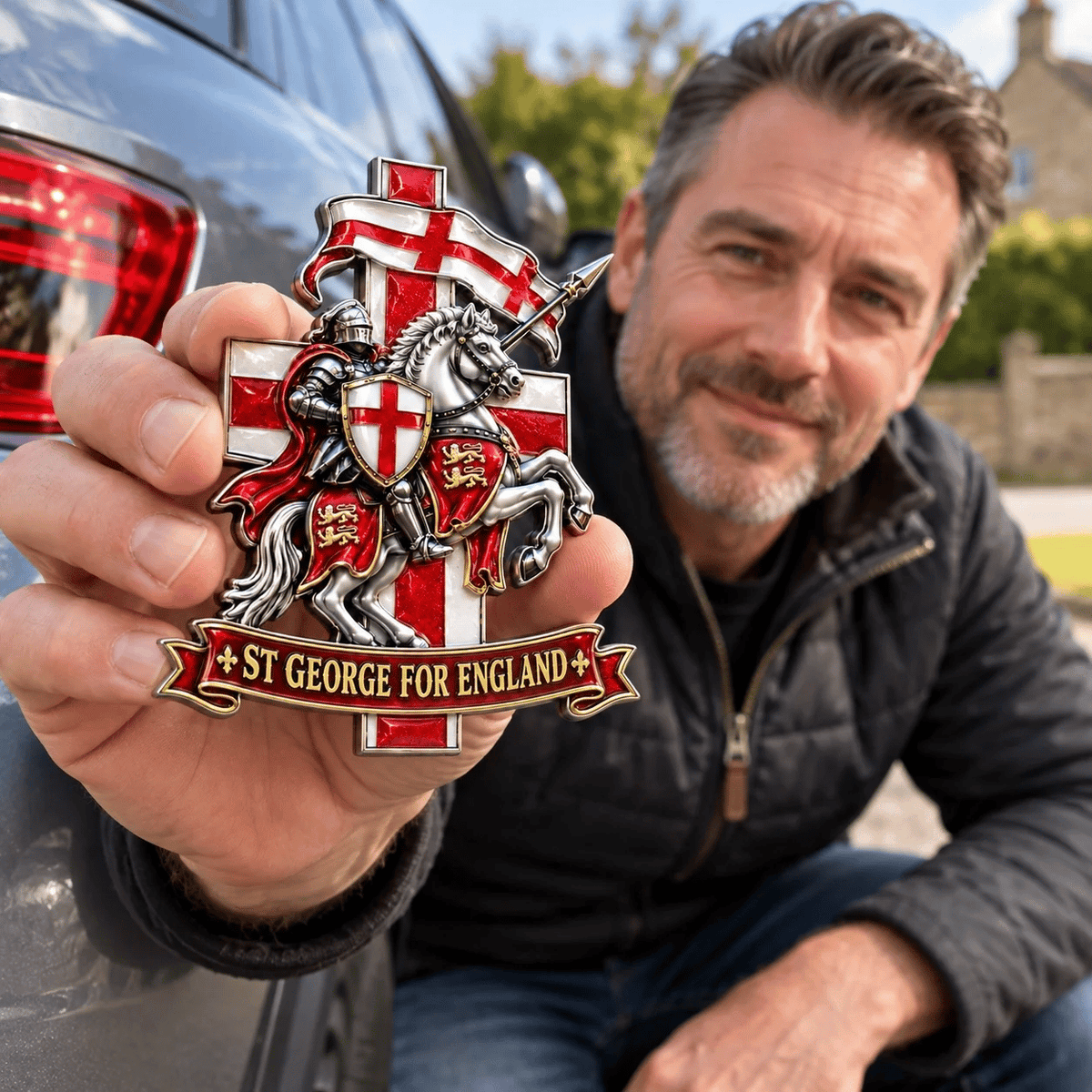 🛡️ Emblème commémoratif en métal pour voiture « St George for England » (Saint Georges pour l'Angleterre) : protection et bénédiction