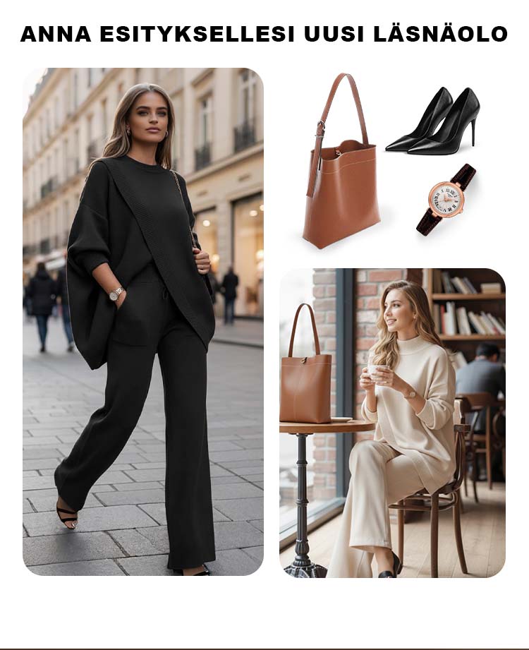 Ensemble deux pièces tricoté à encolure en V, couleur unie