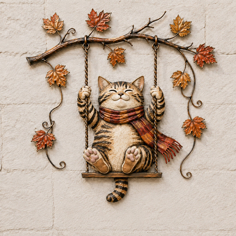 🍁Décoration murale en métal « Chat d'automne »🐱