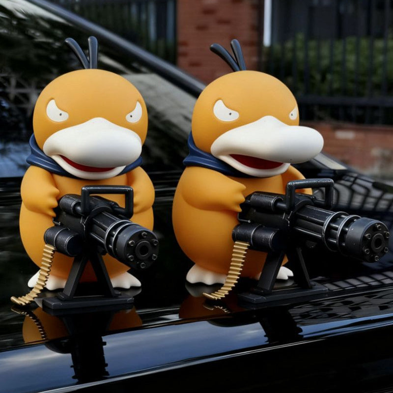 🚗 Figurine Canard Style Gangster avec Mini Gatling pour Voiture