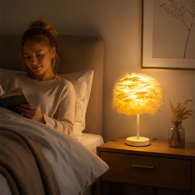 Lampe de Table Plume Décorative Nordique pour Chambre à Coucher