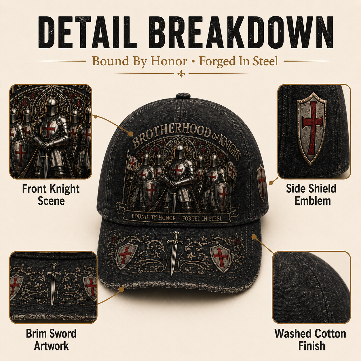 ⚔️ Liés par l'honneur, forgés dans l'acier – Casquette des Templiers🛡️🔥