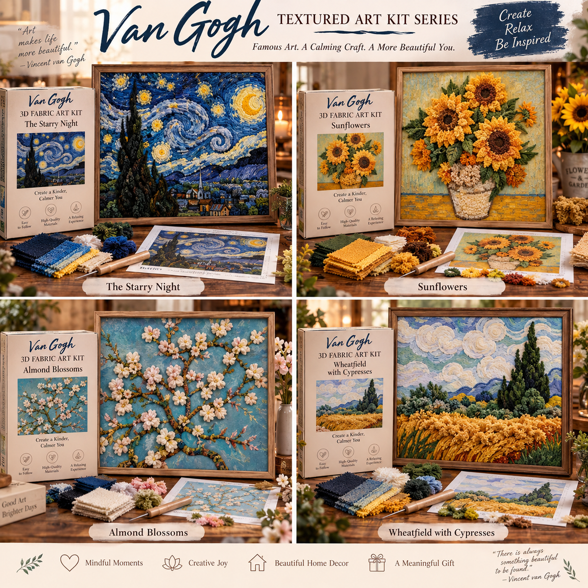 🎨 Kit d'art textile 3D Van Gogh | Créez votre propre chef-d'œuvre texturé
