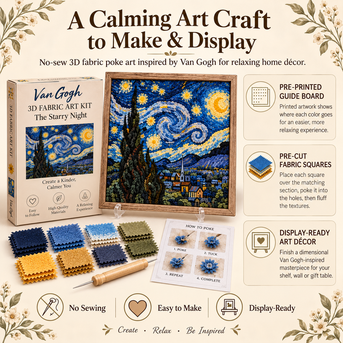 🎨 Kit d'art textile 3D Van Gogh | Créez votre propre chef-d'œuvre texturé