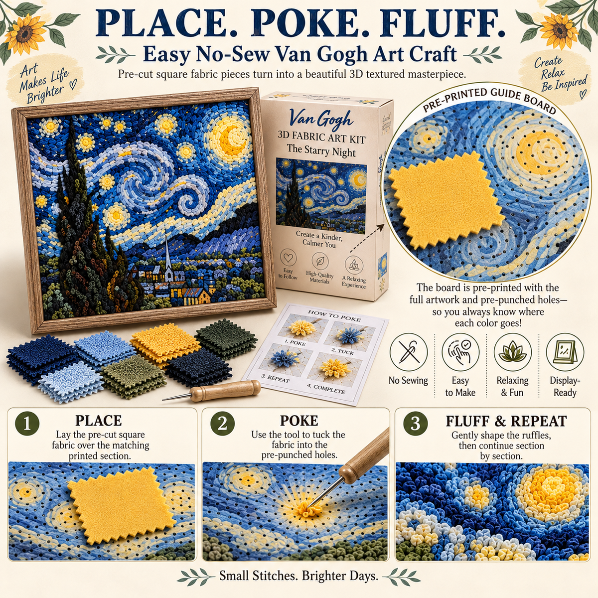 🎨 Kit d'art textile 3D Van Gogh | Créez votre propre chef-d'œuvre texturé