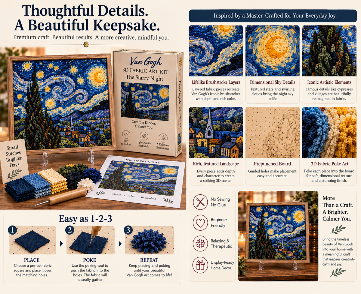 🎨 Kit d'art textile 3D Van Gogh | Créez votre propre chef-d'œuvre texturé