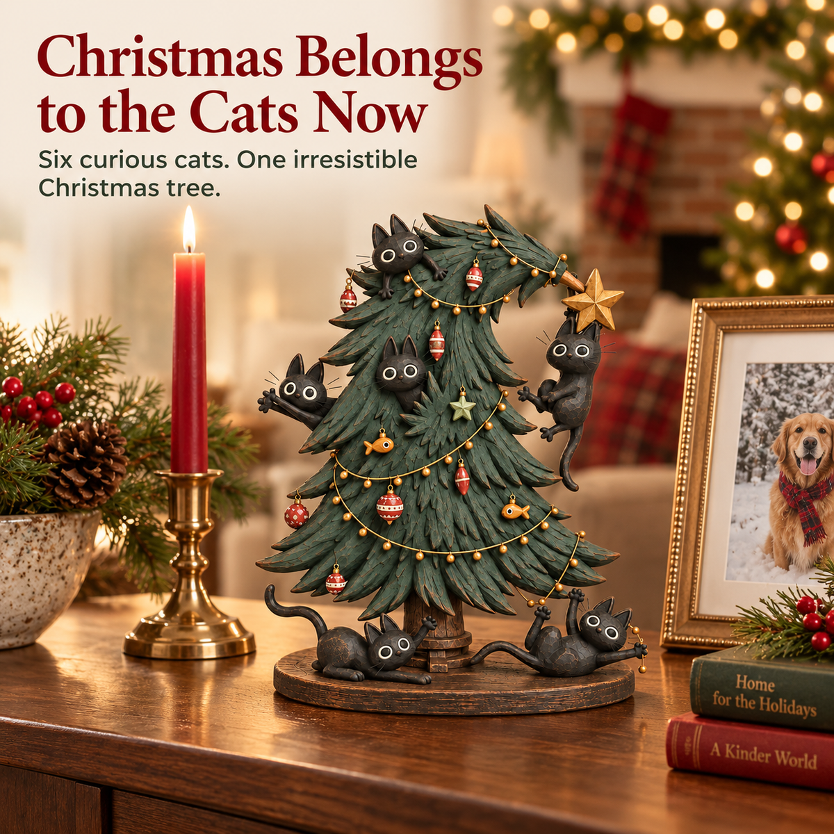 Figurine de Noël « Chats noirs espiègles » pour sapin de Noël