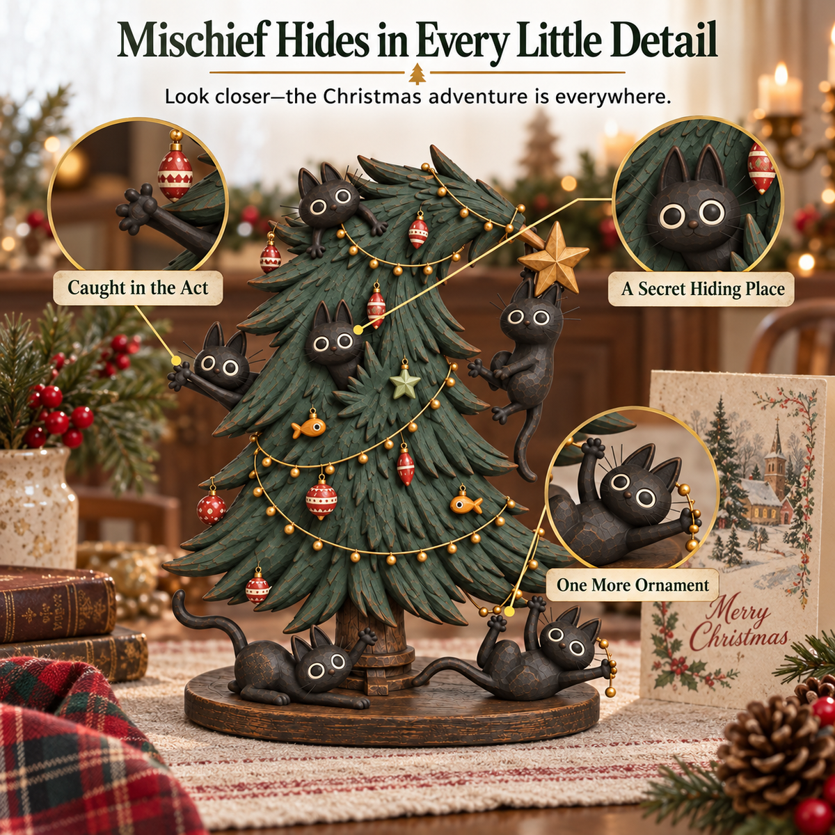 Figurine de Noël « Chats noirs espiègles » pour sapin de Noël