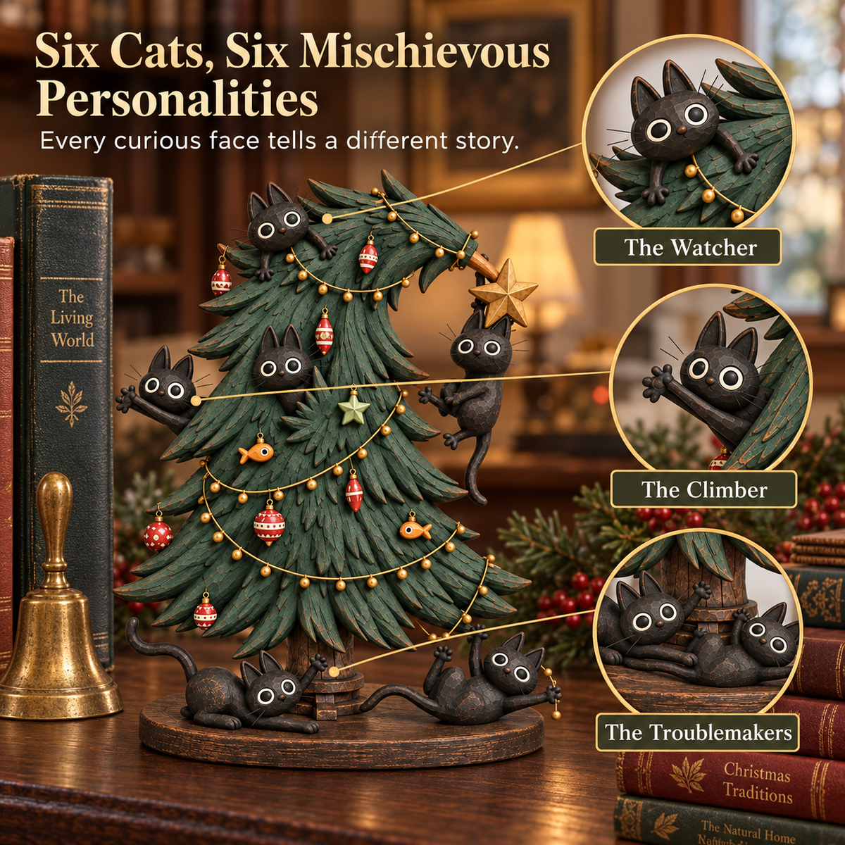 Figurine de Noël « Chats noirs espiègles » pour sapin de Noël