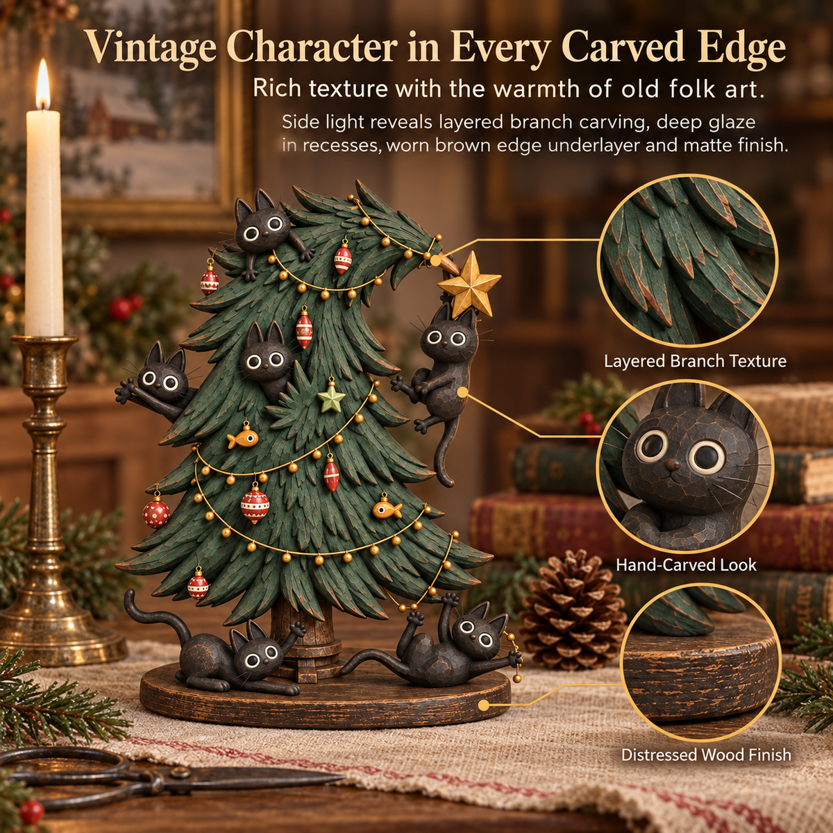 Figurine de Noël « Chats noirs espiègles » pour sapin de Noël