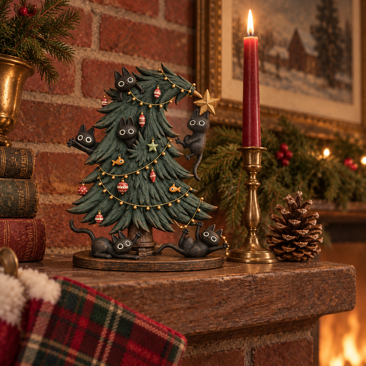 Figurine de Noël « Chats noirs espiègles » pour sapin de Noël