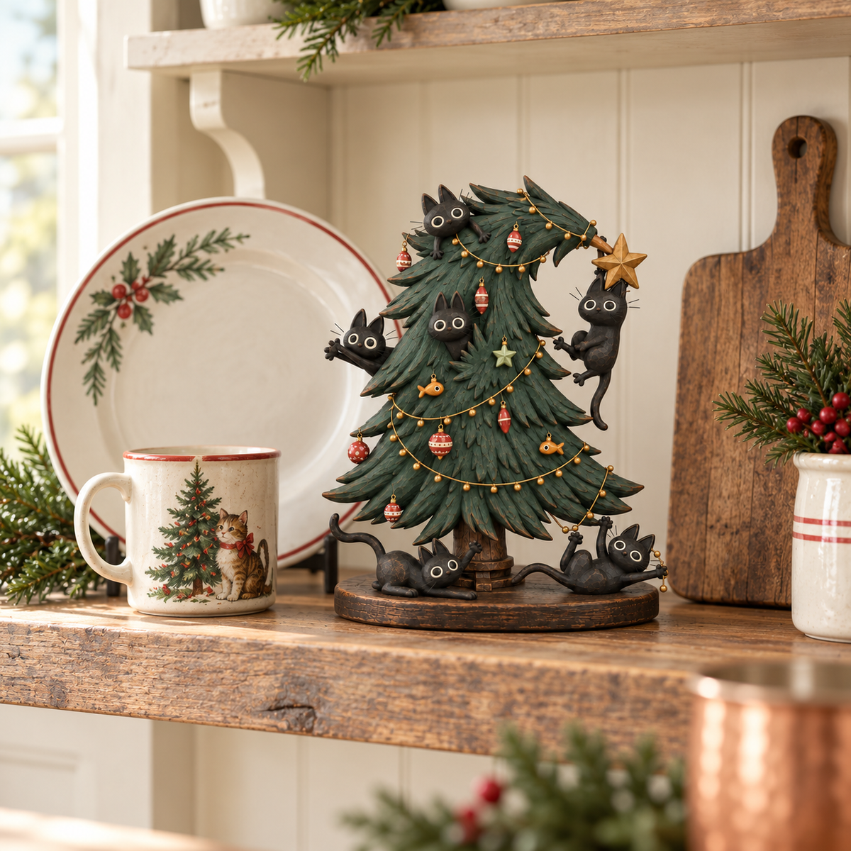 Figurine de Noël « Chats noirs espiègles » pour sapin de Noël