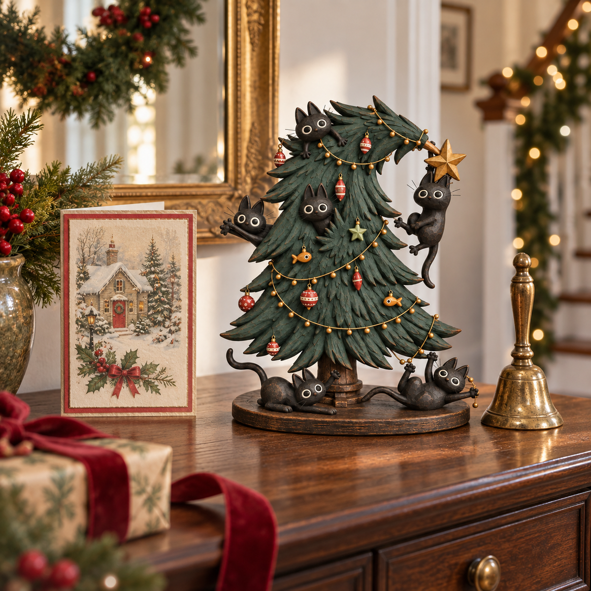 Figurine de Noël « Chats noirs espiègles » pour sapin de Noël