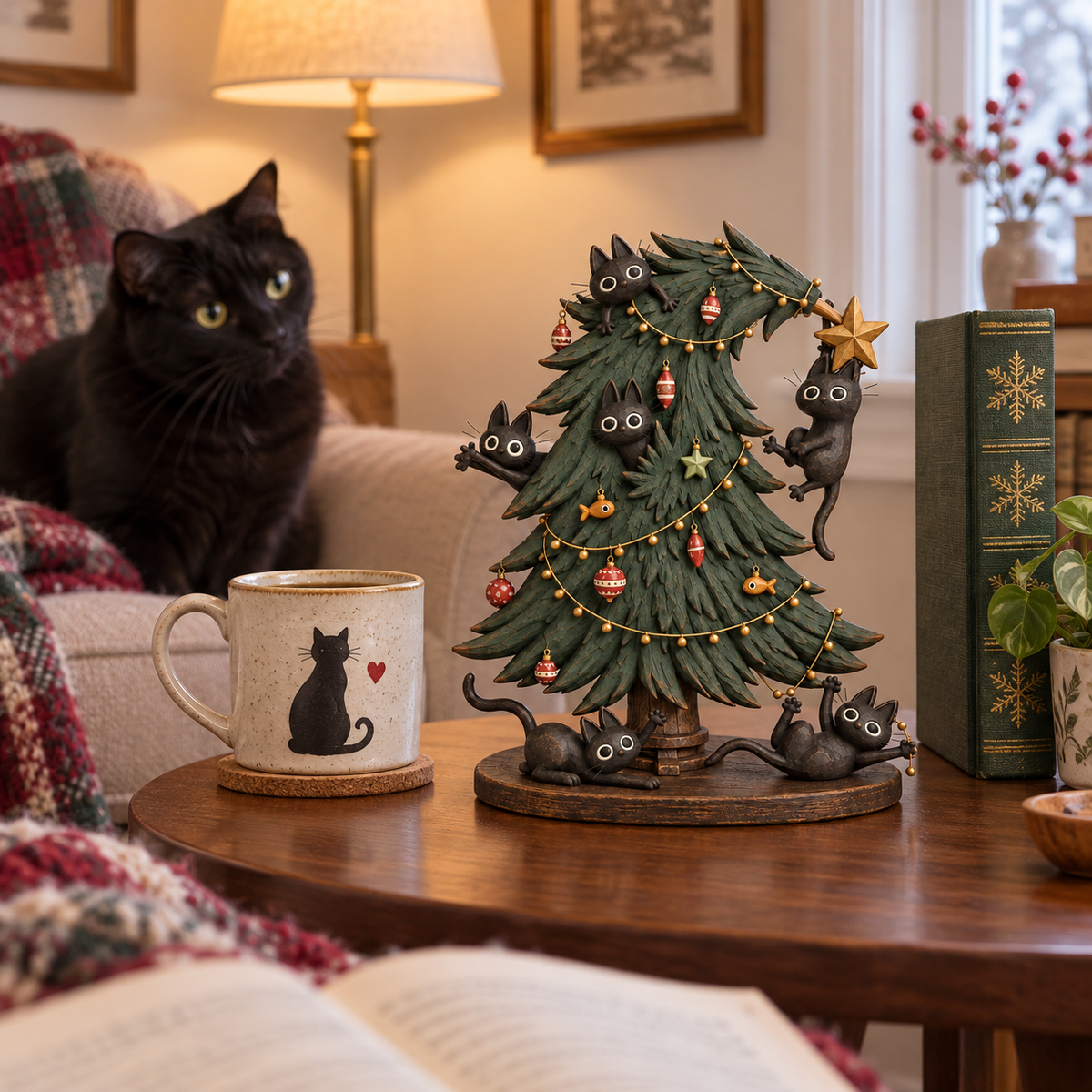 Figurine de Noël « Chats noirs espiègles » pour sapin de Noël