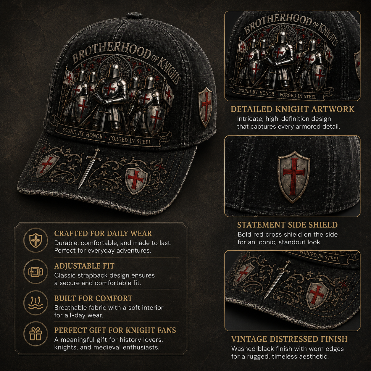 ⚔️ Liés par l'honneur, forgés dans l'acier – Casquette des Templiers🛡️🔥