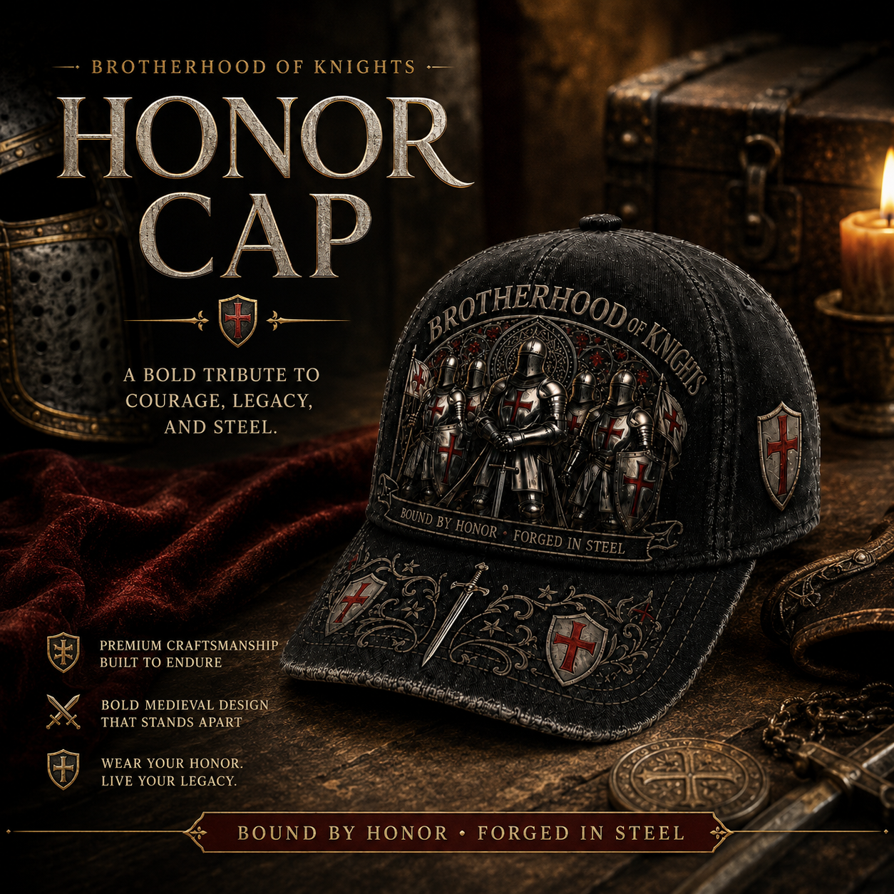 ⚔️ Liés par l'honneur, forgés dans l'acier – Casquette des Templiers🛡️🔥