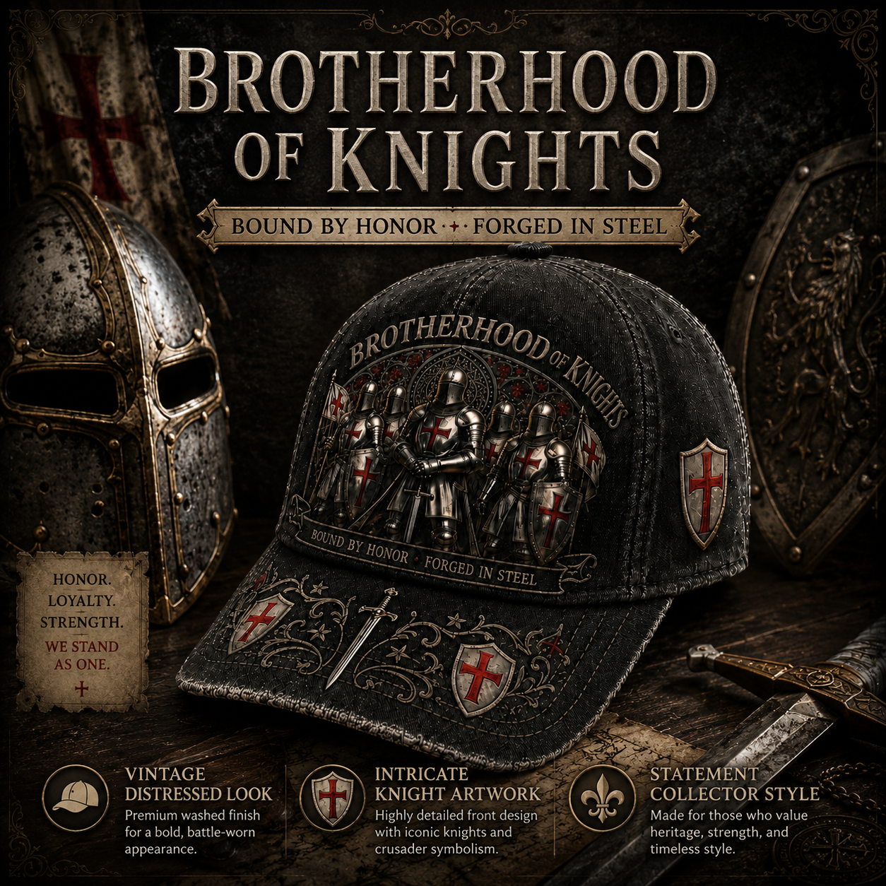 ⚔️ Liés par l'honneur, forgés dans l'acier – Casquette des Templiers🛡️🔥