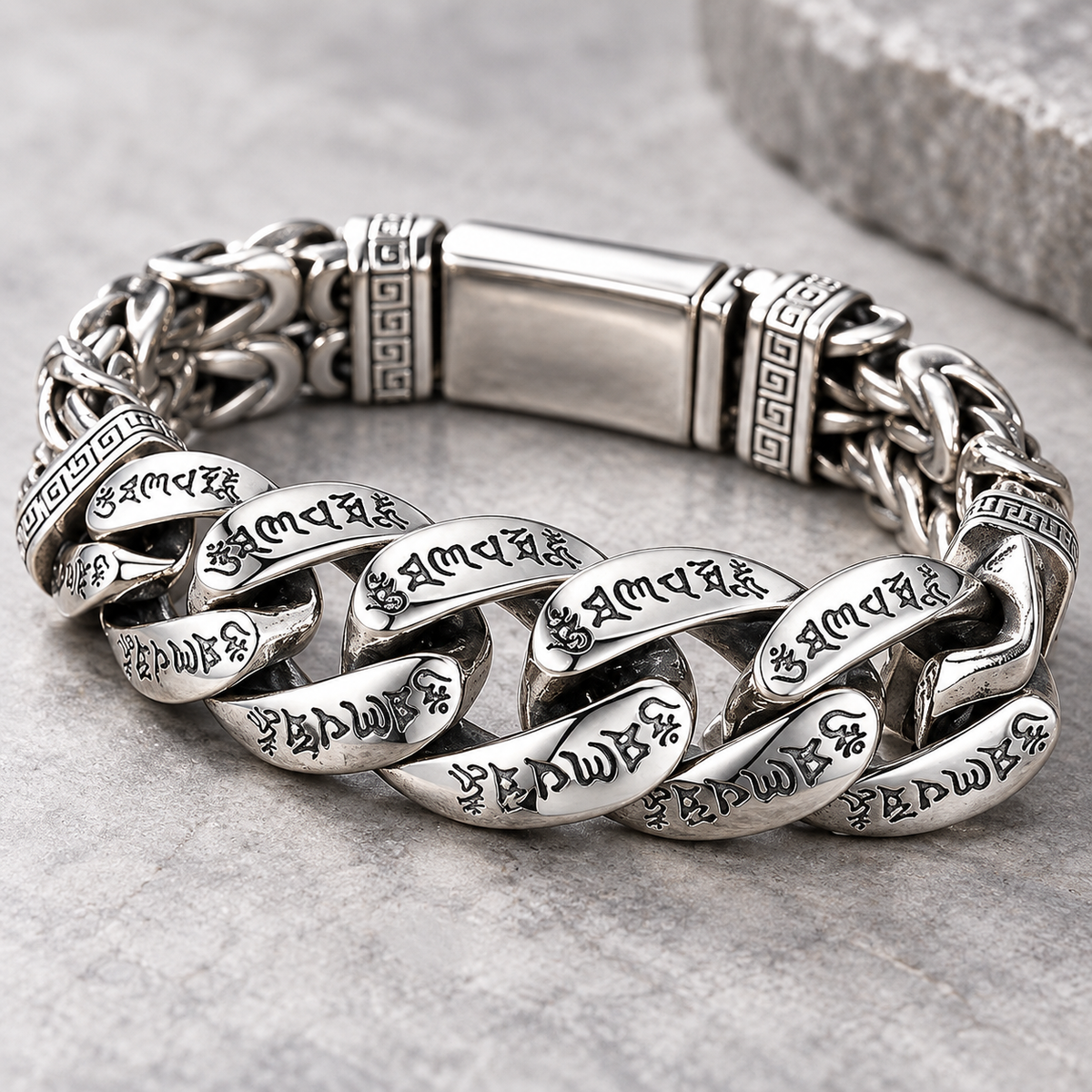 Bracelet rétro pour homme avec mantra à six syllabes
