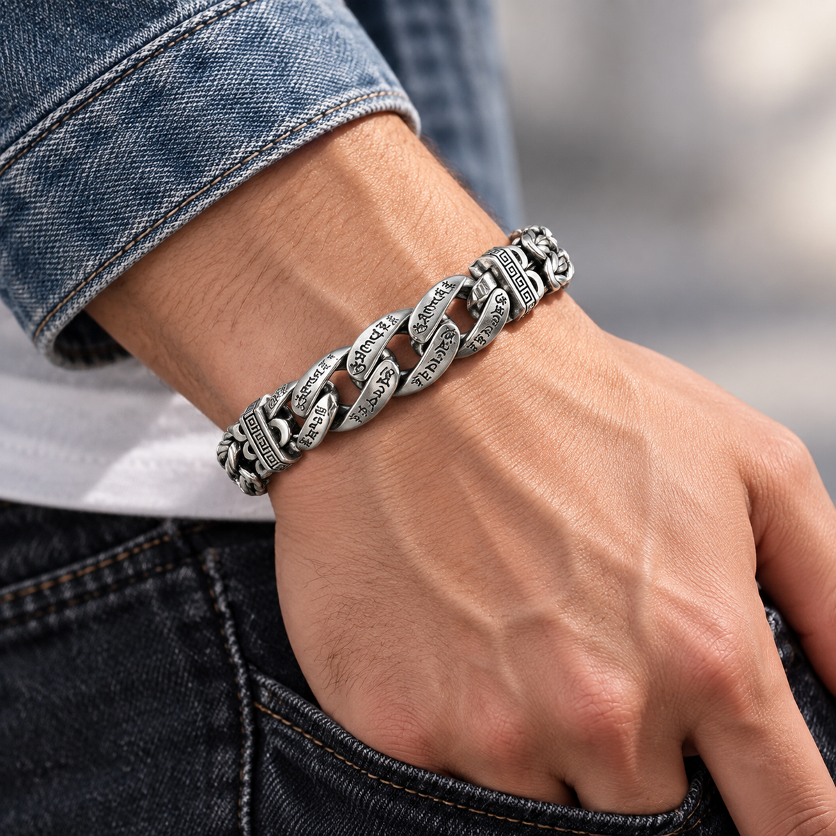 Bracelet rétro pour homme avec mantra à six syllabes