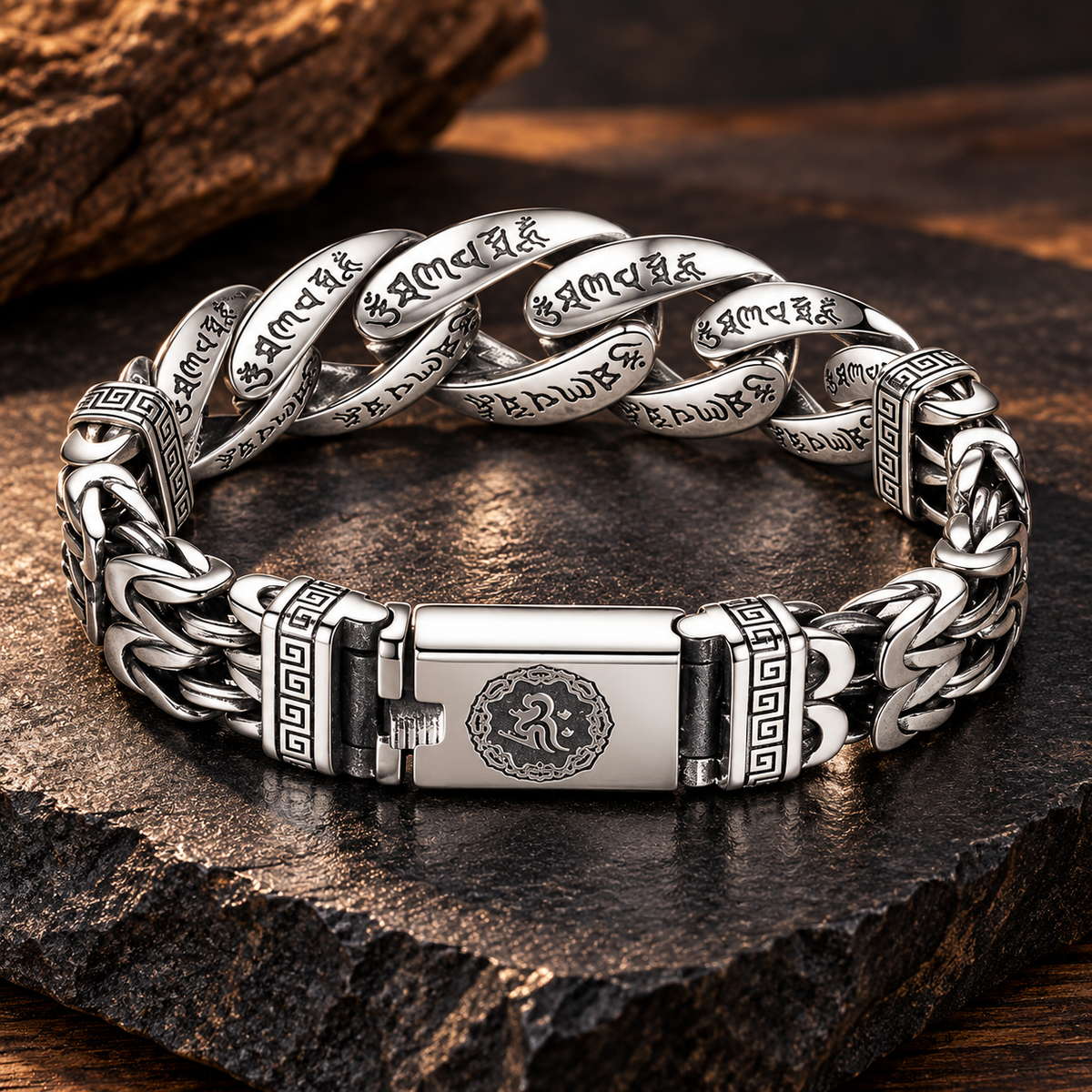 Bracelet rétro pour homme avec mantra à six syllabes