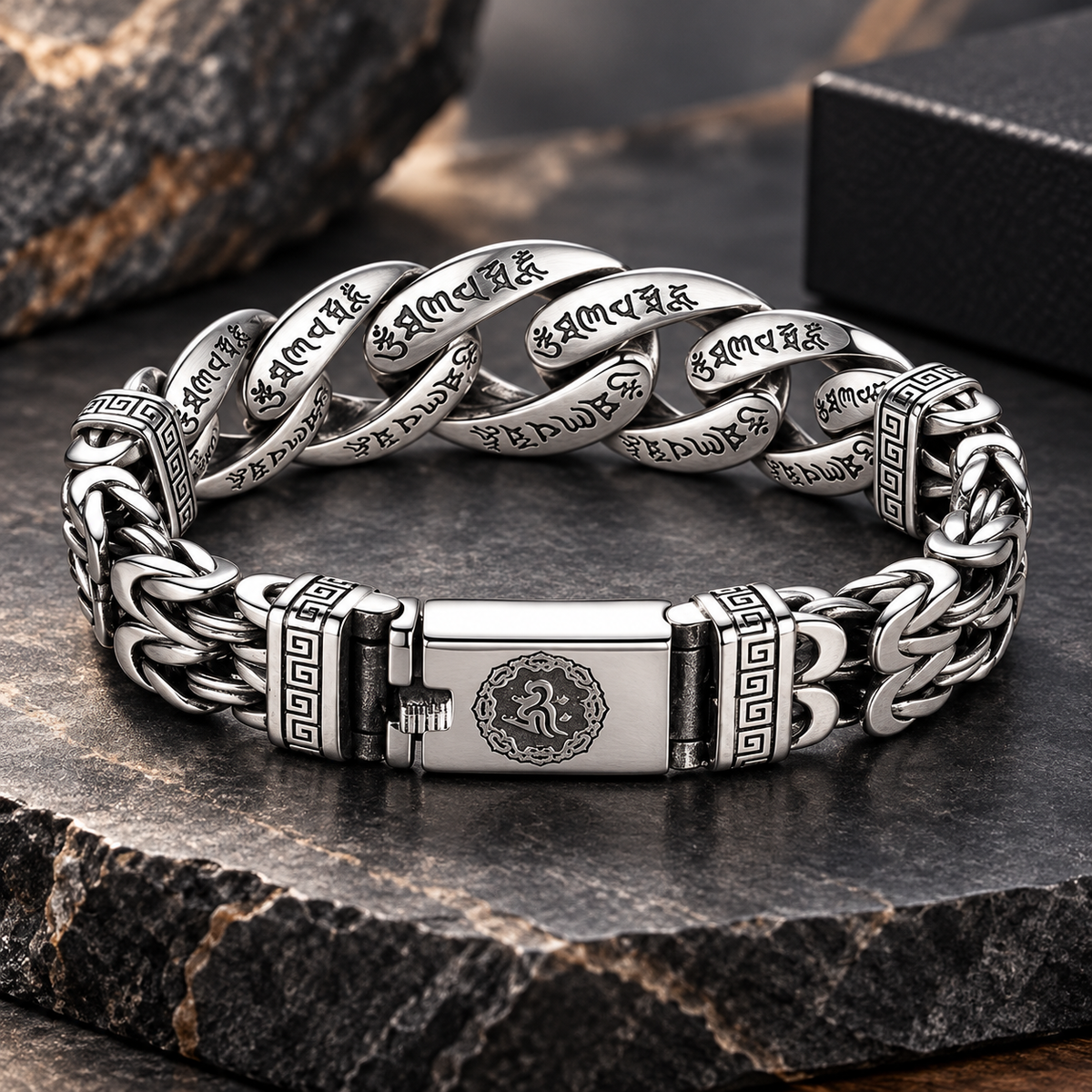 Bracelet rétro pour homme avec mantra à six syllabes