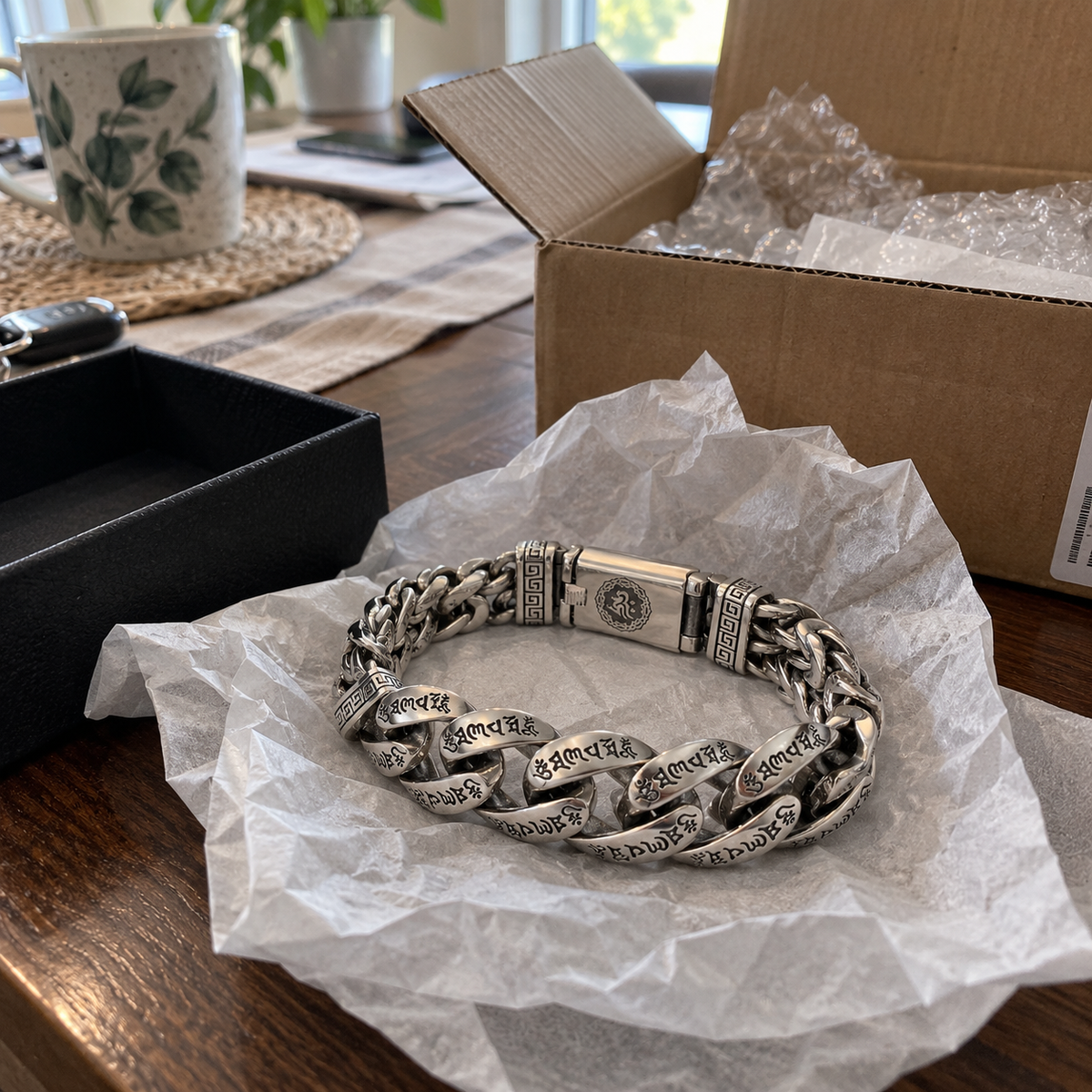 Bracelet rétro pour homme avec mantra à six syllabes