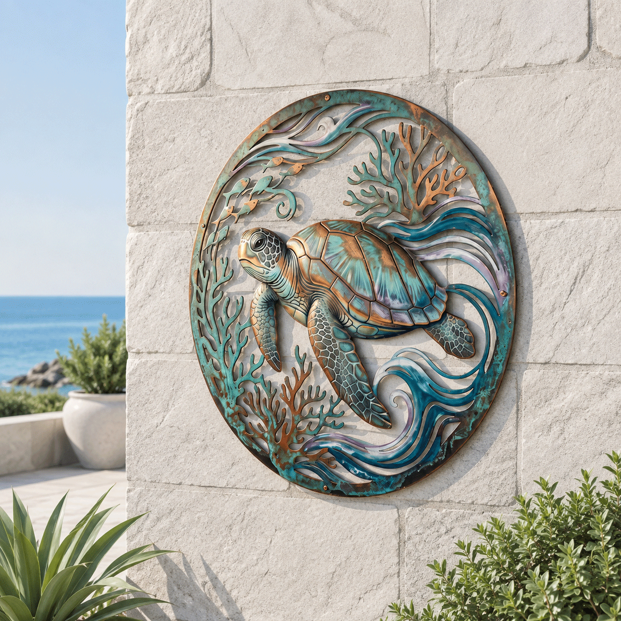 🌅 Fresque murale « Golden Harbour Lighthouse » – Décoration murale vintage en métal, style côtier⚓