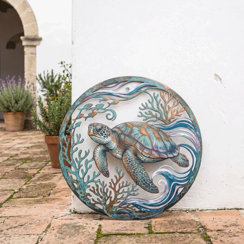 🌅 Fresque murale « Golden Harbour Lighthouse » – Décoration murale vintage en métal, style côtier⚓