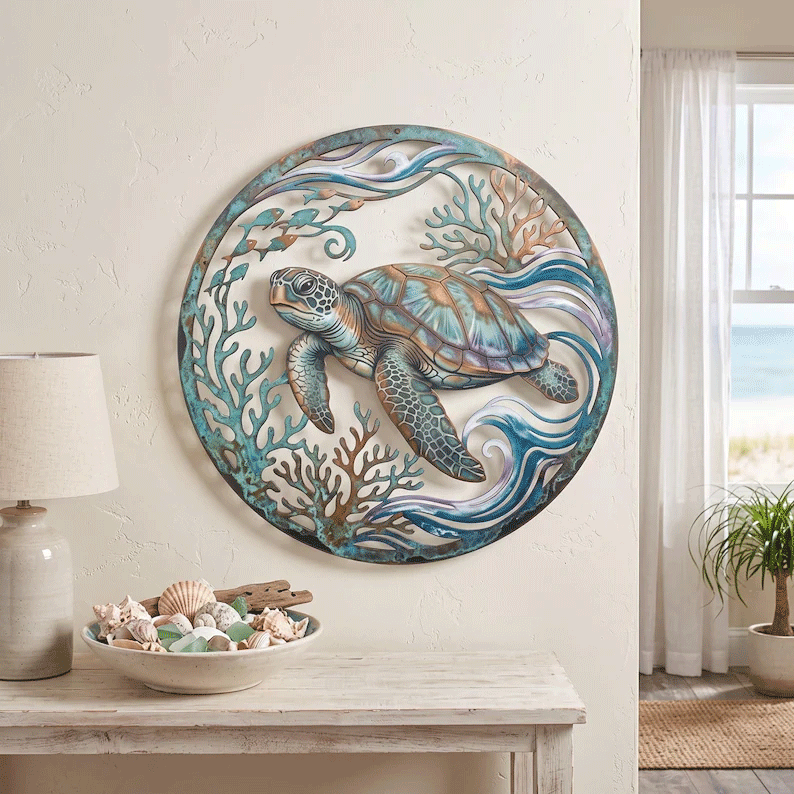 🌅 Fresque murale « Golden Harbour Lighthouse » – Décoration murale vintage en métal, style côtier⚓