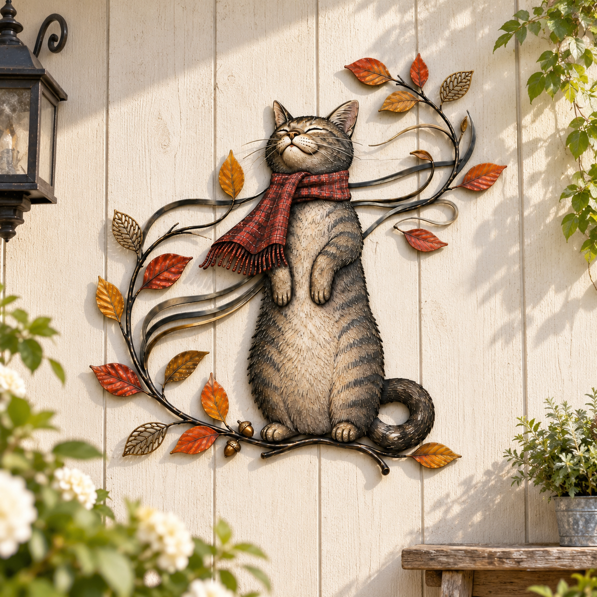 🍁Décoration murale en métal « Chat d'automne »🐱